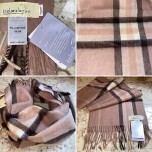 New $110 Ireland’s Eye Wool & Silk Tan Black Plaid Tartan Scarf NWT